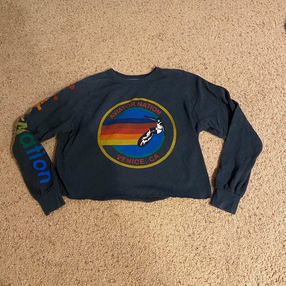 Aviator nation cut cropped logo sweatshirt
